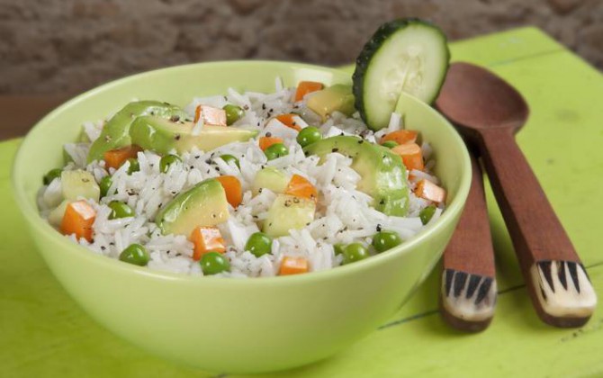 arroz con aguacate y cilantro