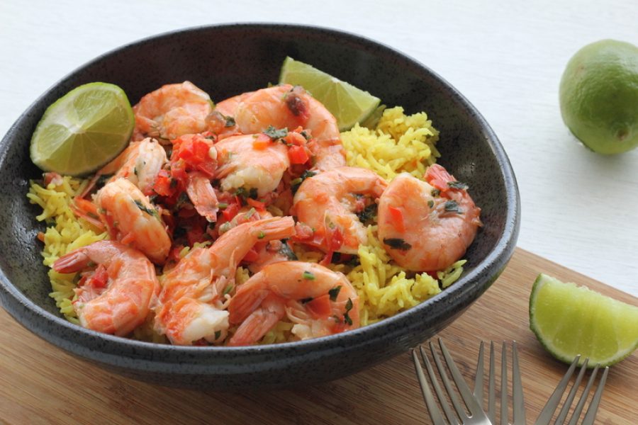 arroz con camarones en salsa de limon